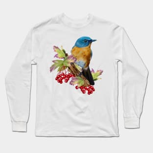 Little Blue bird and red fruits Long Sleeve T-Shirt